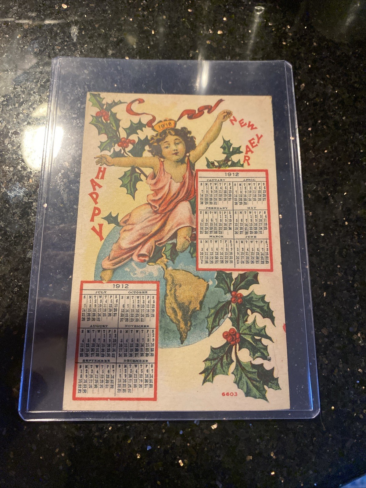 1912 Happy New Year  Calendar Postcard Vintage with extremely rare Stamp 