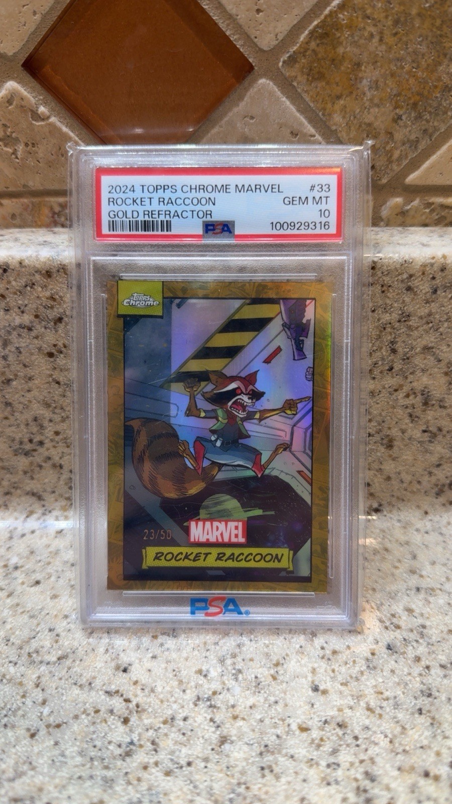 2024 Topps Chrome Marvel #33 Rocket Raccoon Gold /50 PSA 10