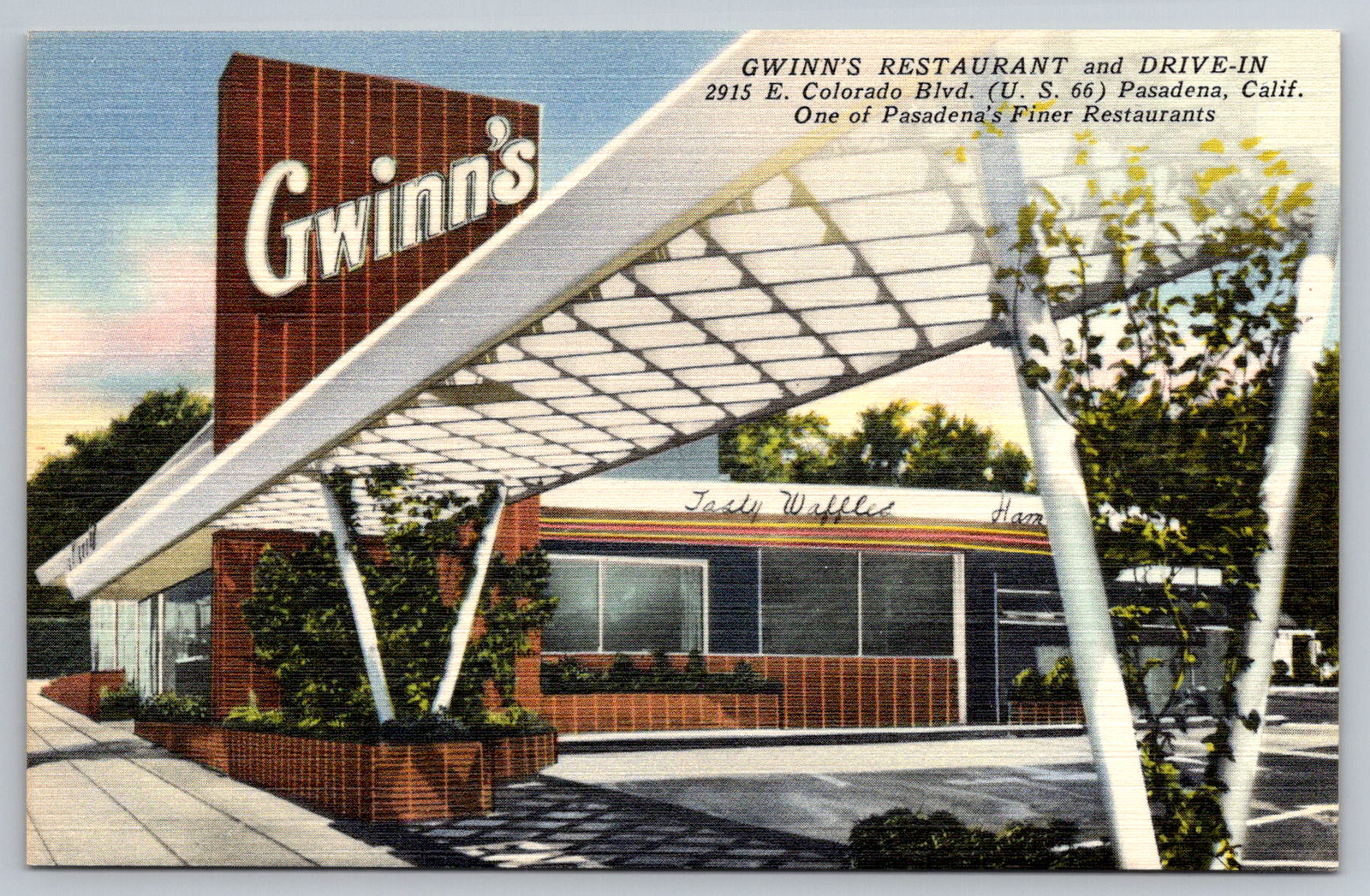 c1940s Gwinn's Restaurant Drive-In Pasadena California Postcard c1940s Gwinn's Restaurant Drive-In Pasadena California Postcard