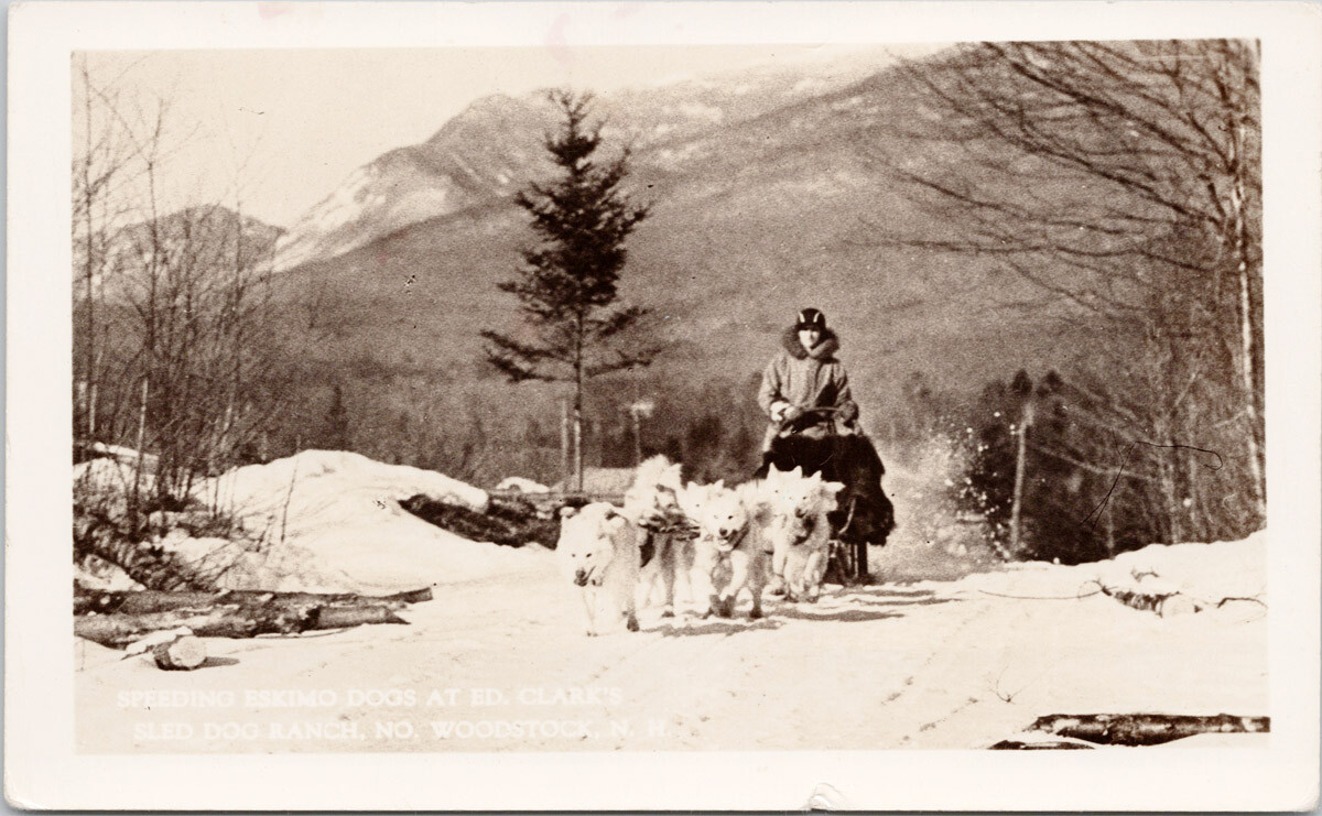 North Woodstock NH Ed Clark's Sled Dog Ranch Bromley RPPC Postcard G33 *as is