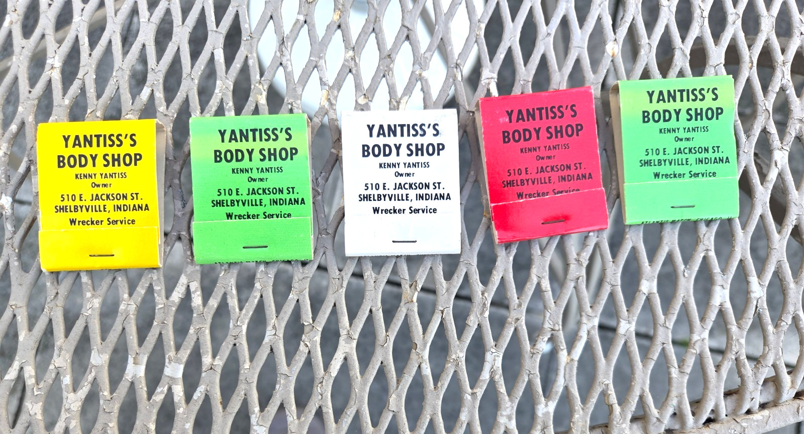 5 VINTAGE MATCHBOX MATCHES KENNY YANTISS BODY SHOP SHELBYVILLE INDIANA