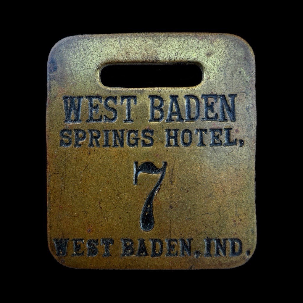 Antique c.1890-1920s West Baden Springs Hotel LUCKY 7 Brass Key Tag Fob Indiana