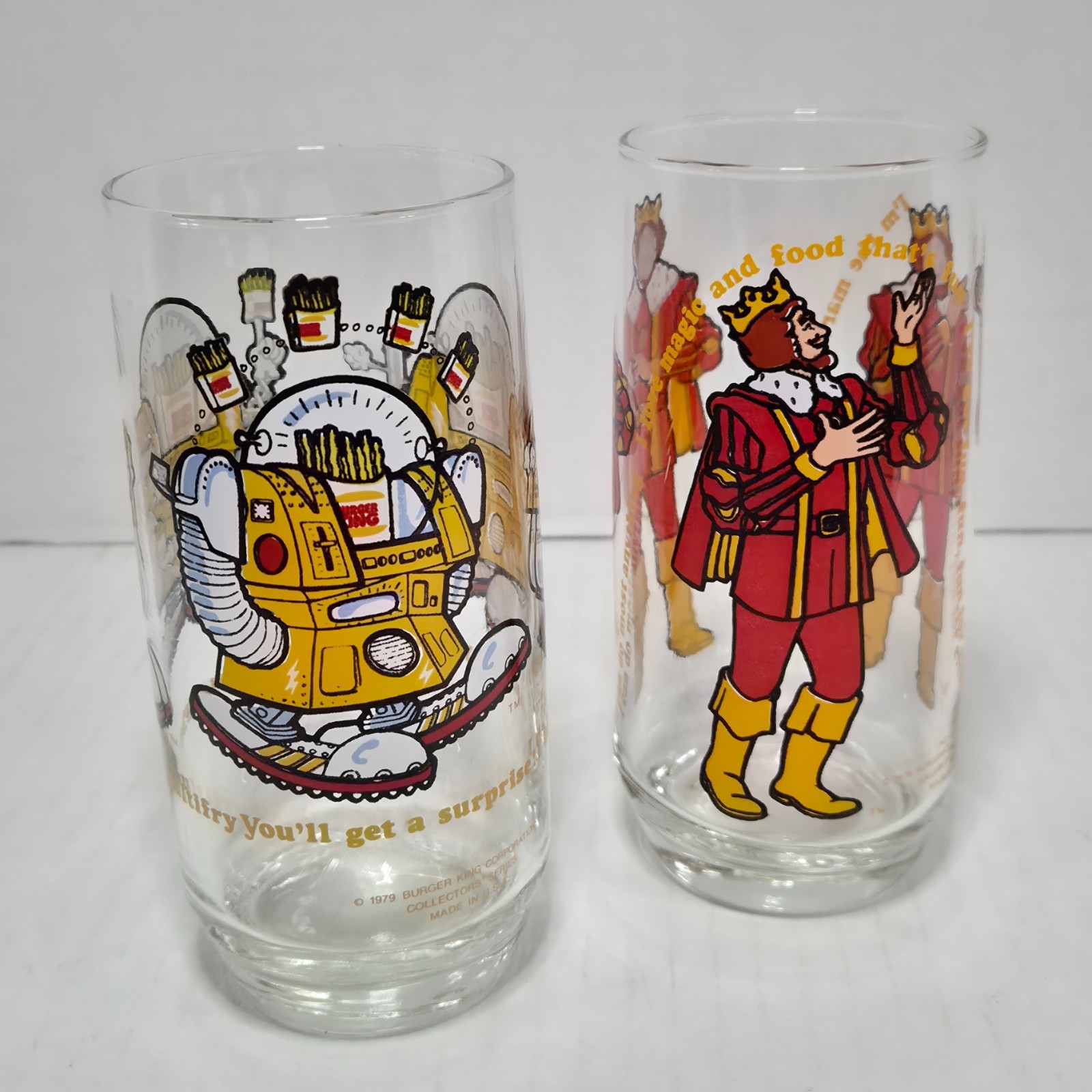 Vintage 1979 Burger King Glasses Collector Series King & Multifry Set of 2