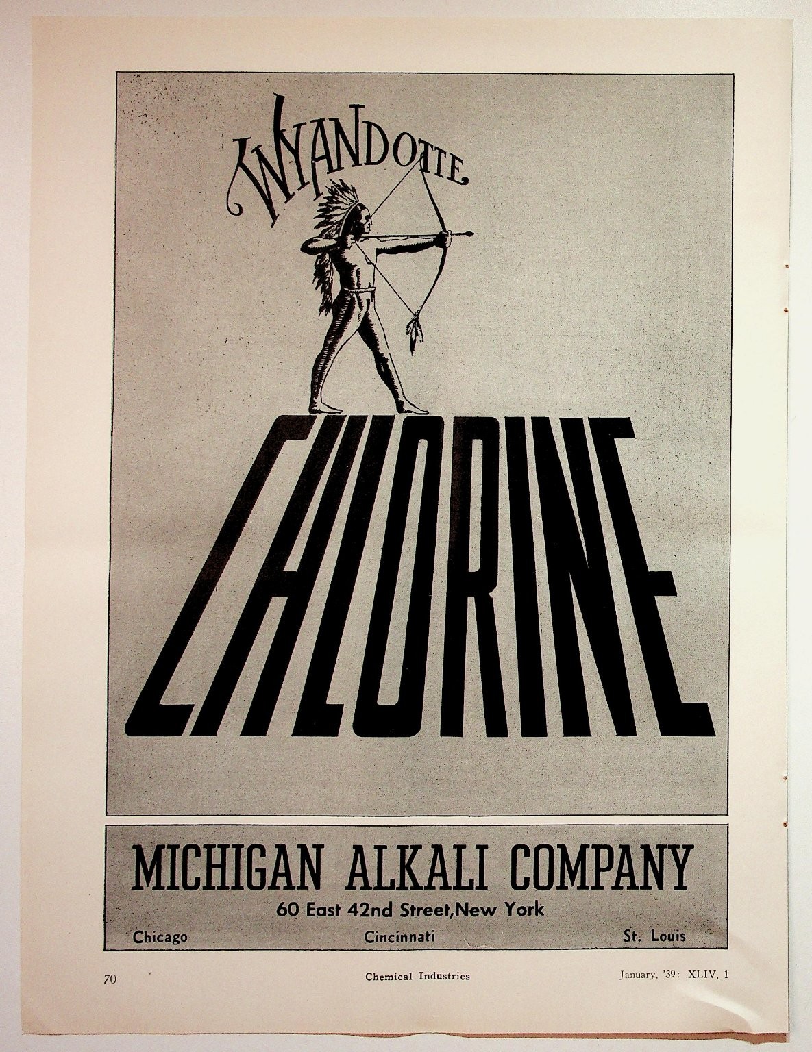 Michigan Alkali Company 1939 Wyandotte Chlorine Print Advertisement 8x11 Michigan Alkali Company 1939 Wyandotte Chlorine Print Advertisement 8x11