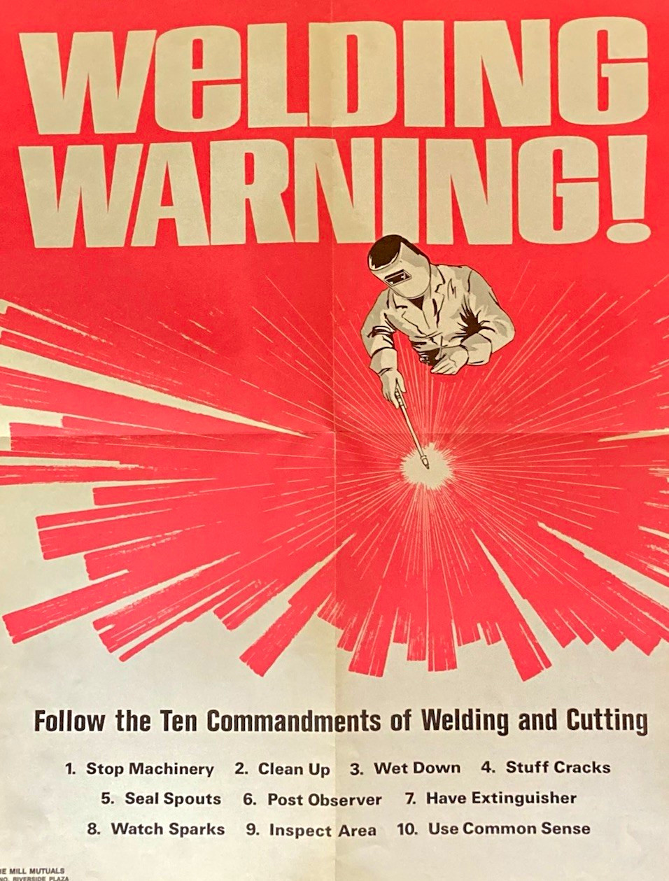Vintage Original Mill Mutuals Welding Warning  Poster FP-901-65 1965