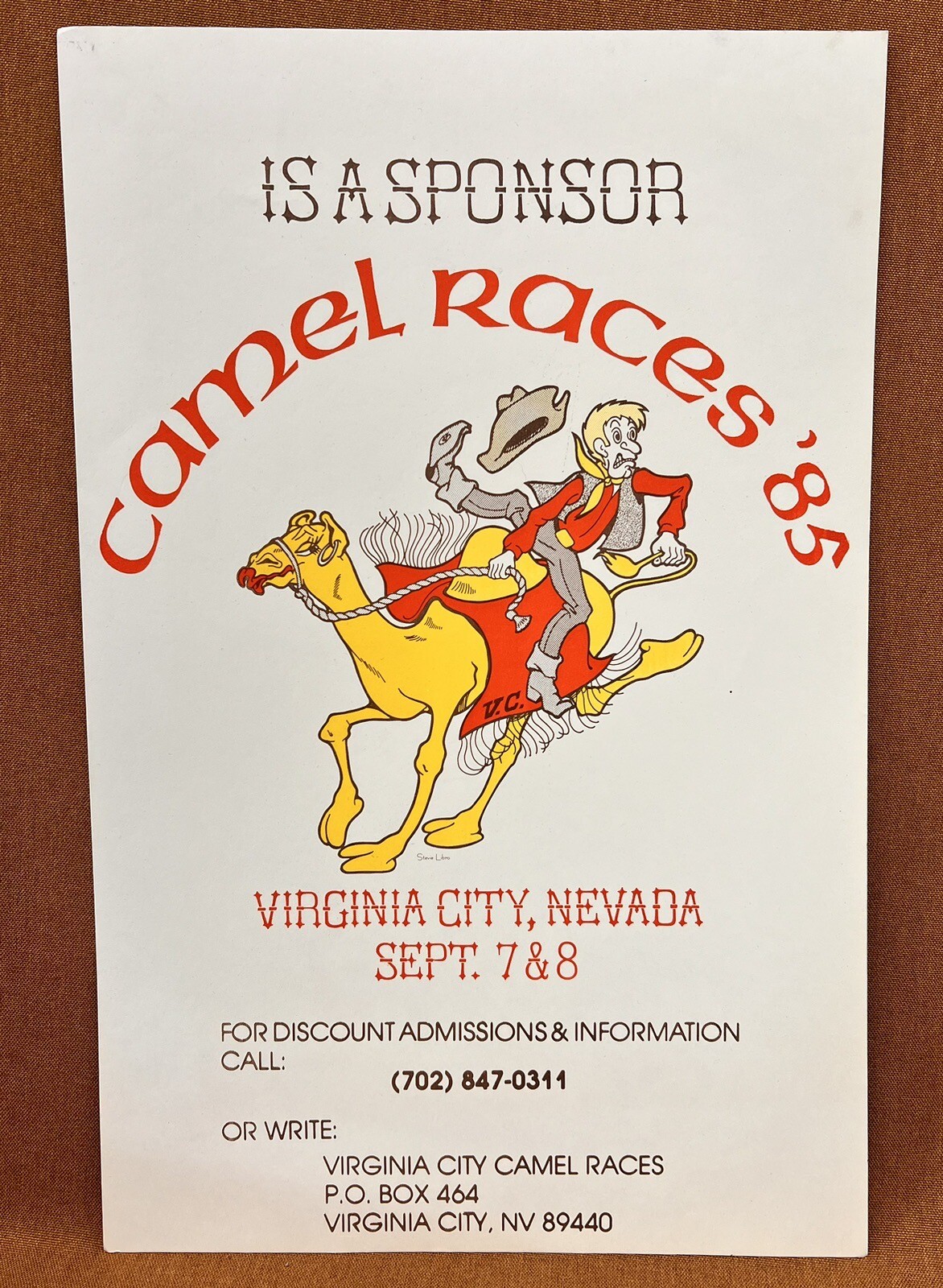 Vintage 1985 Virginia City, Nevada Camel Races ORIGINAL Poster Advertisement Vintage 1985 Virginia City, Nevada Camel Races ORIGINAL Poster Advertisement