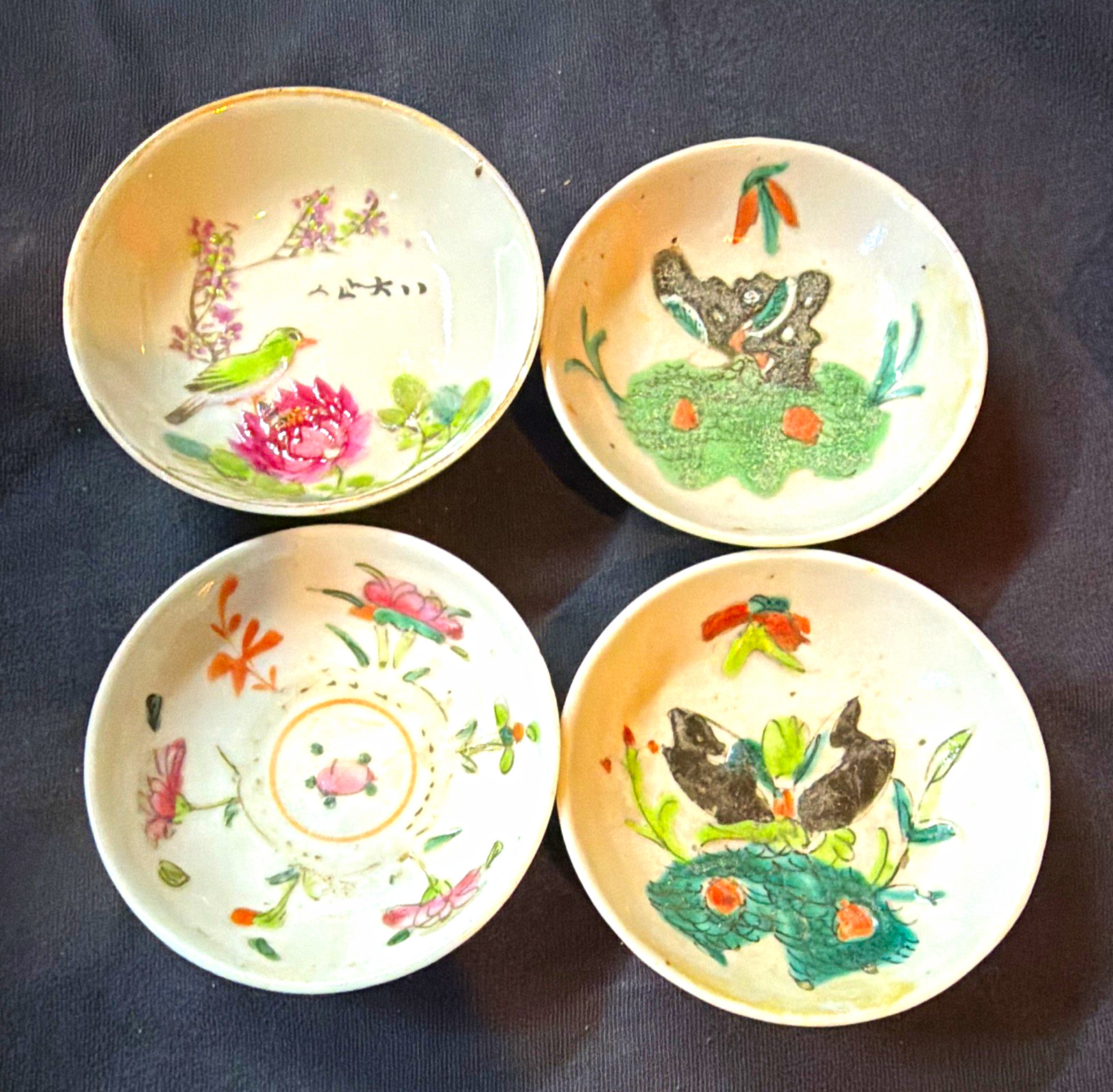 Lot Of 4 Antique Chinese Republic Period Porcelain Plates, 3in Lot Of 4 Antique Chinese Republic Period Porcelain Plates, 3in