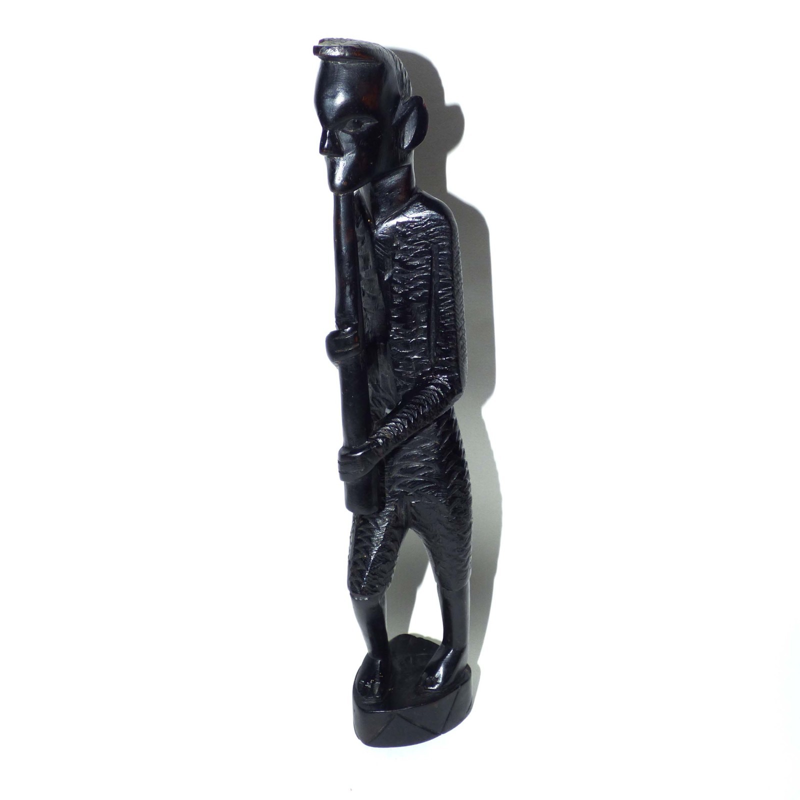 Vintage Makonde Ebony Flute Player Figurine Tanzania/Mozambique 13.4 inches