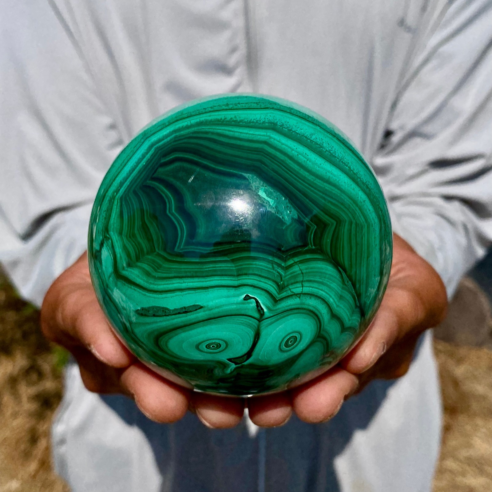 2.35LB Rare Natural Malachite quartz hand Carved sphere Crystal Healing