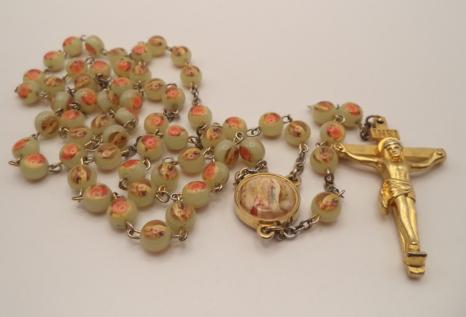 Vintage France Lourdes Water Relic Rosary Bernadette Pictorial Rose Beads 22 Vintage France Lourdes Water Relic Rosary Bernadette Pictorial Rose Beads 22