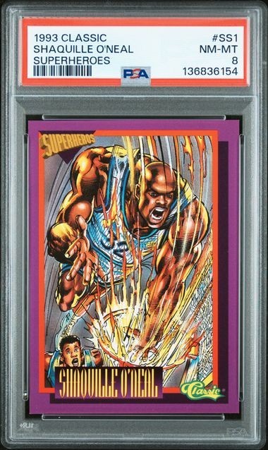 1993 CLASSIC SHAQUILLE O'NEAL SUPERHEROES #SS1 NM/MT PSA8 PROMOTIONAL BACK