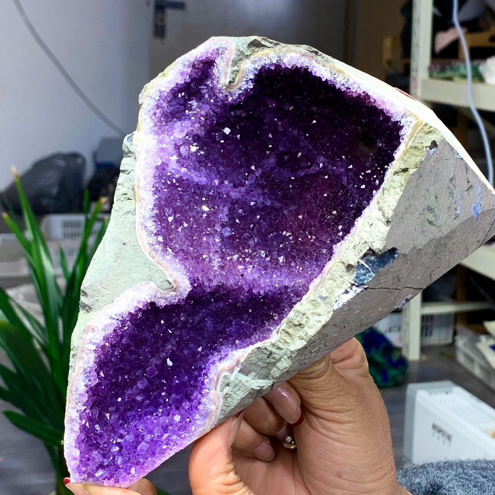 2.41LB Natural Amethyst geode quartz cluster crystal specimen Healing D36