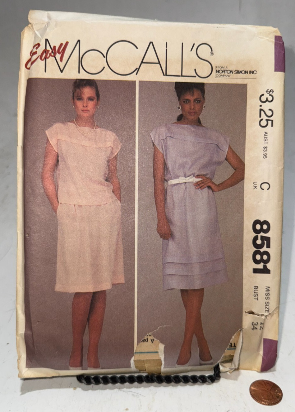 McCall\'s Misses Dress Shirt Skirt Sewing Pattern Size 12 8581 Cut