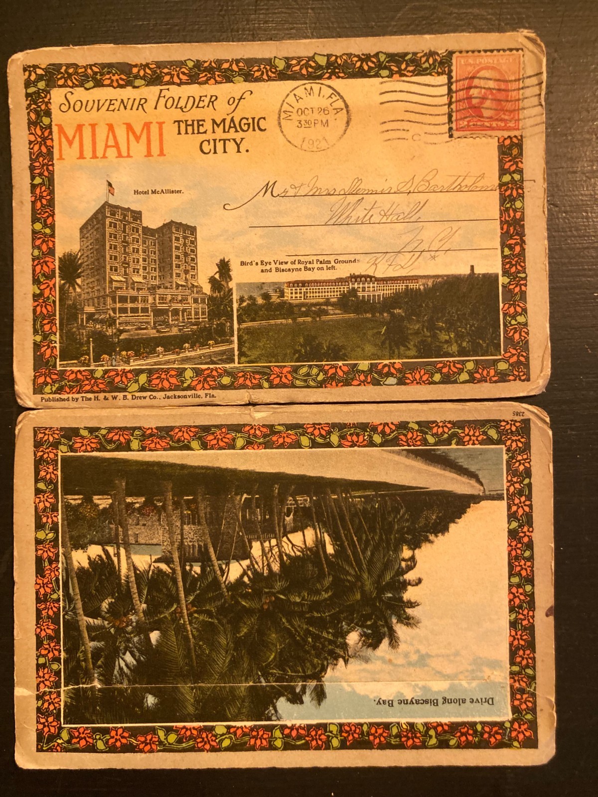 1921 Miami Florida Magic City Souvenir Postcard Folder Foldout Posted Antique