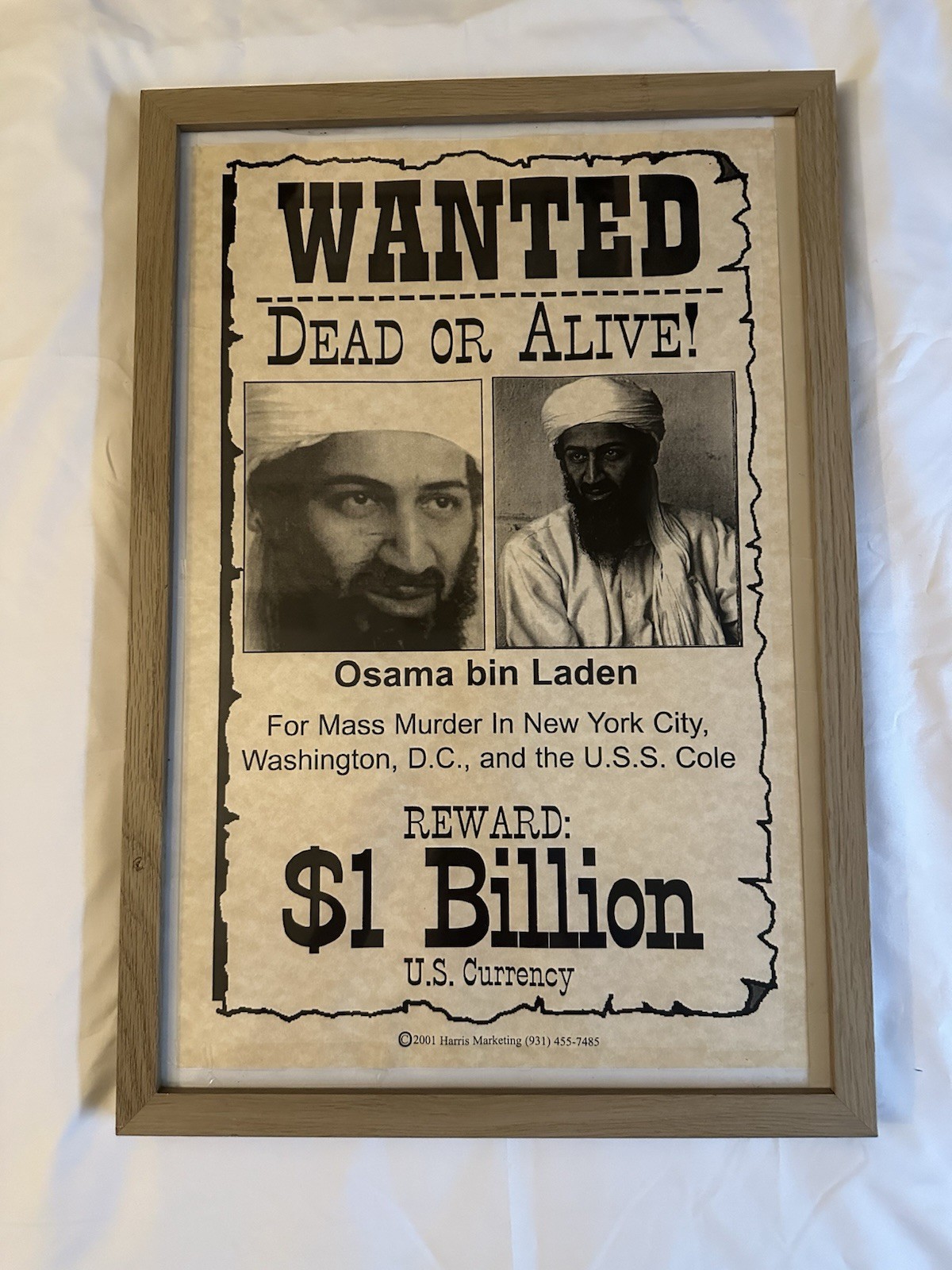 Rare Vintage 2001 Osama Bin Laden Official Original 11x17 Wanted Poster Sept 11 Rare Vintage 2001 Osama Bin Laden Official Original 11x17 Wanted Poster Sept 11