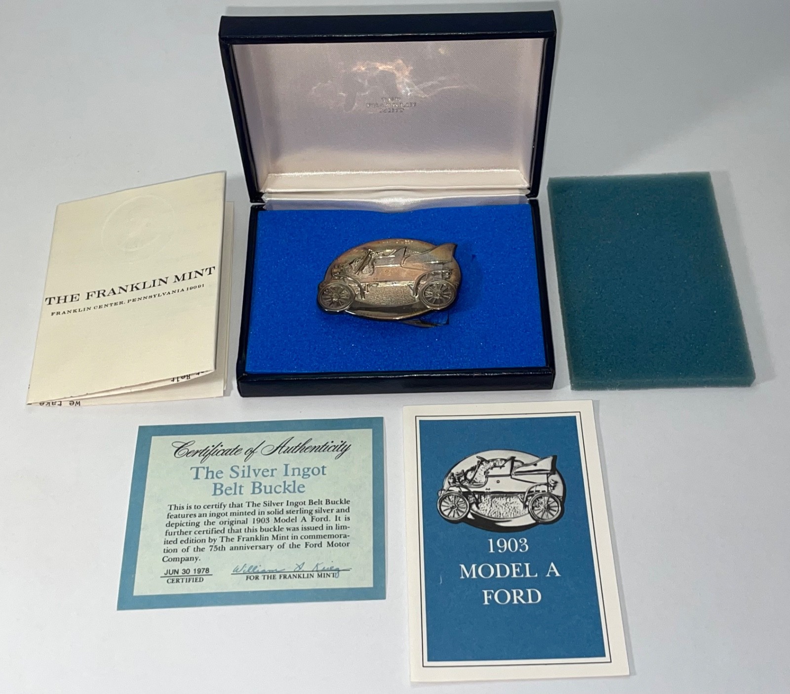 Franklin Mint 1903 Model A Ford Silver Ingot Belt Buckle, Solid .925 Silver Franklin Mint 1903 Model A Ford Silver Ingot Belt Buckle, Solid .925 Silver