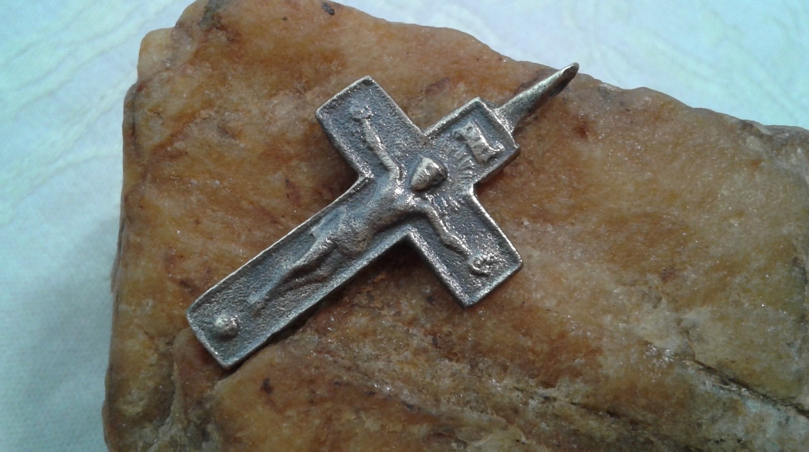 ANTIQUE c.1700s CATHOLIC 2-SIDED CRUCIFIX with BLESSED VIRGIN MARY, HOLY SPIRIT