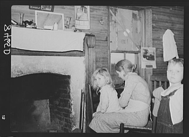Irwinville Georgia 1940s FSA Farmhouse Interior Children by Fireplace