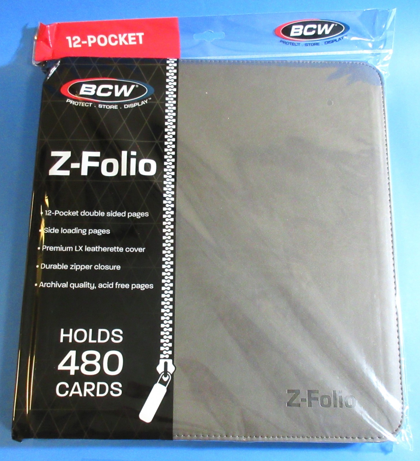 ZIPPER PORTFOLIO, GRAY GAMING Z-FOLIO 12-POCKET LX ALBUM, HOLDS 480 CARDS ZIPPER PORTFOLIO, GRAY GAMING Z-FOLIO 12-POCKET LX ALBUM, HOLDS 480 CARDS