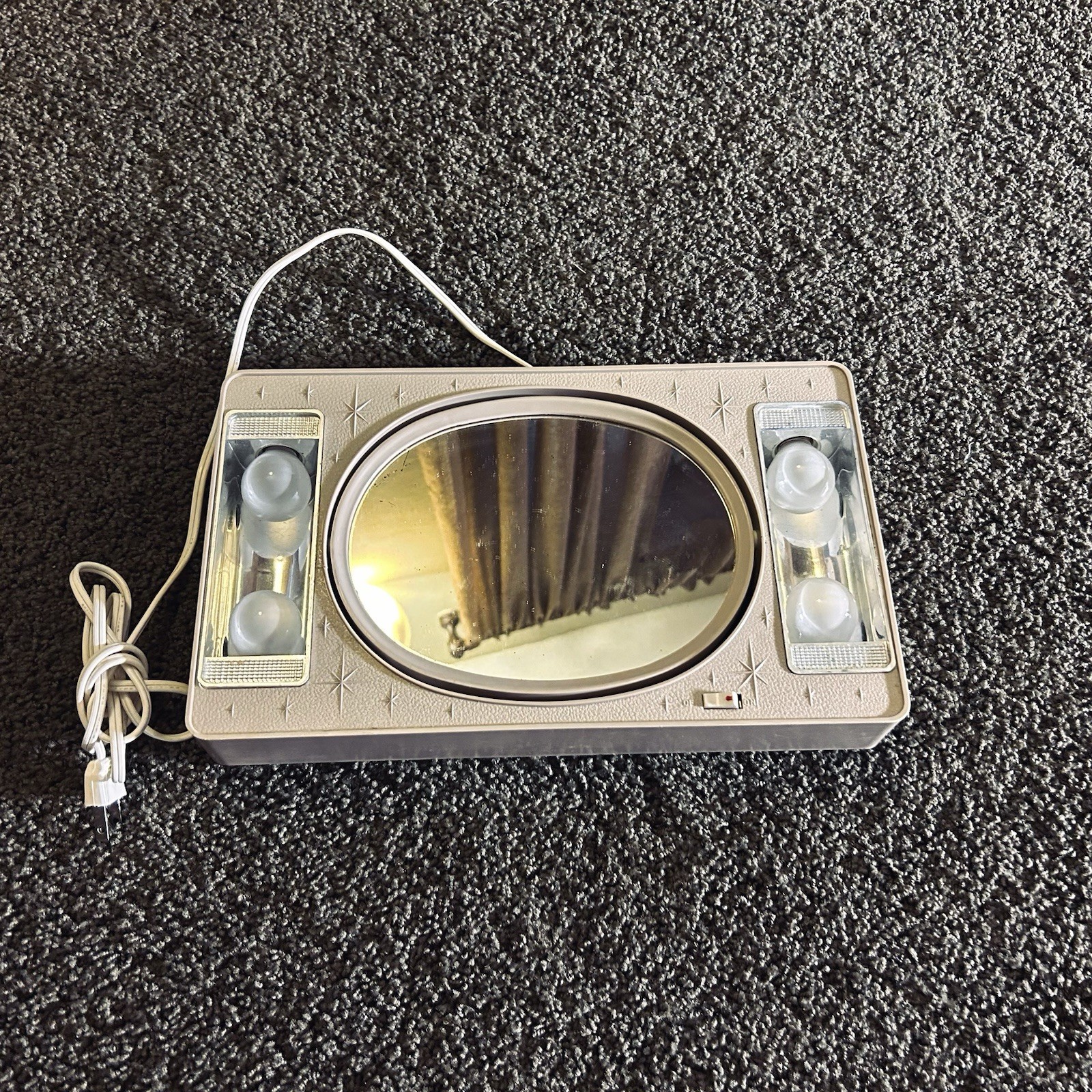 Vtg 60s MCM Makeup Mirror Atomic Starburst Lighted Light Portable Vanity w Case Vtg 60s MCM Makeup Mirror Atomic Starburst Lighted Light Portable Vanity w Case