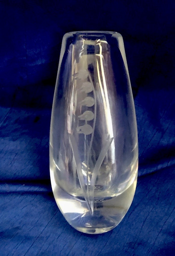 Orrefors Crystal Small Vase ABA 1986 NYC Etched Lily Of The Valley Orrefors Crystal Small Vase ABA 1986 NYC Etched Lily Of The Valley