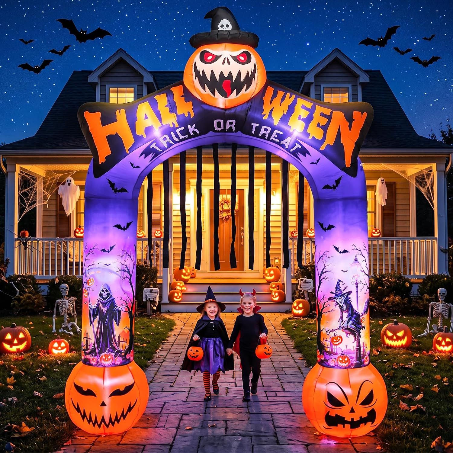 10 FT Halloween Inflatable Archway, Built-In LED Lights, Blow up Outdoor Yard De 10 FT Halloween Inflatable Archway, Built-In LED Lights, Blow up Outdoor Yard De