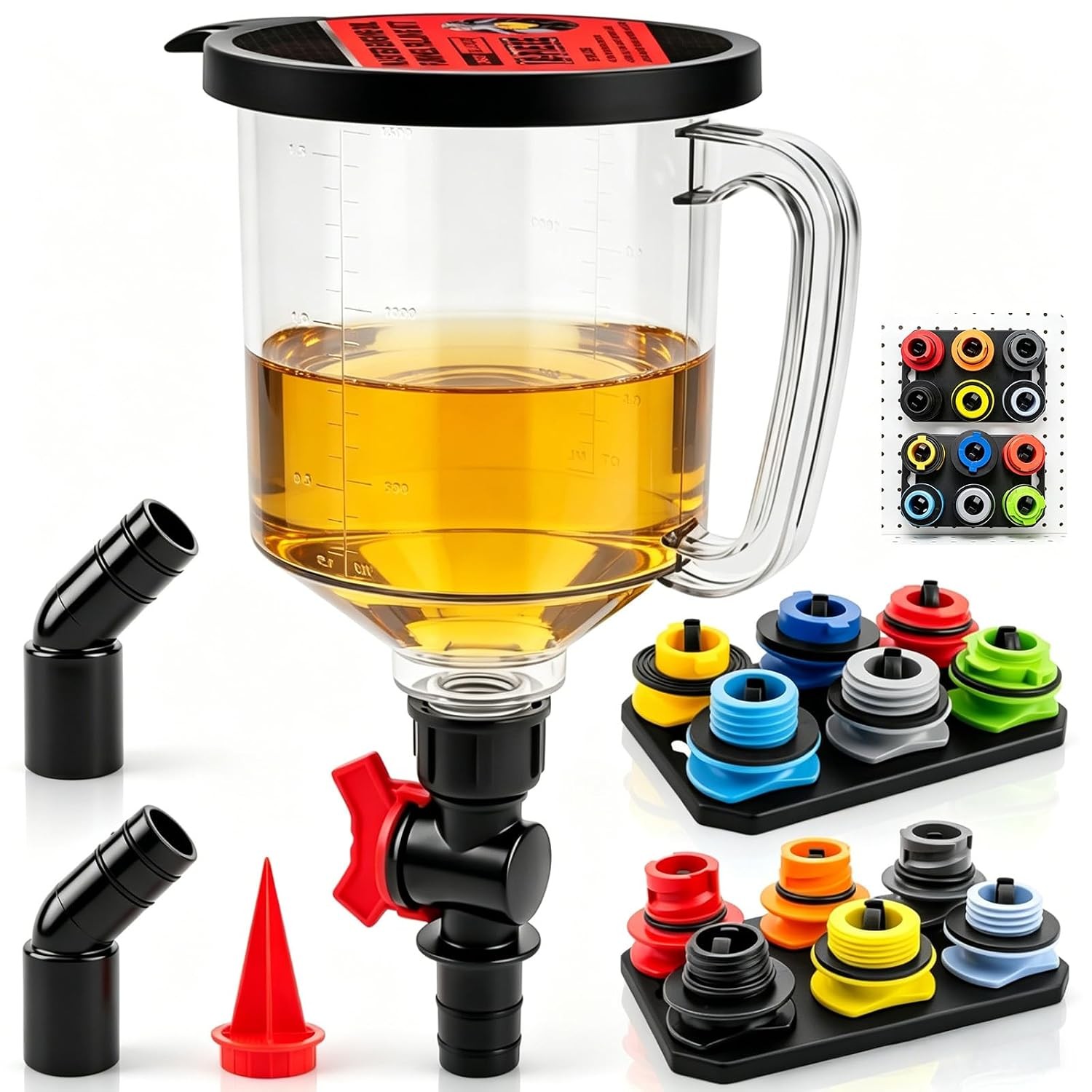 18-Piece No Spill Oil Funnel Kit with 12 Adapters & Magnetic Tray for Cars