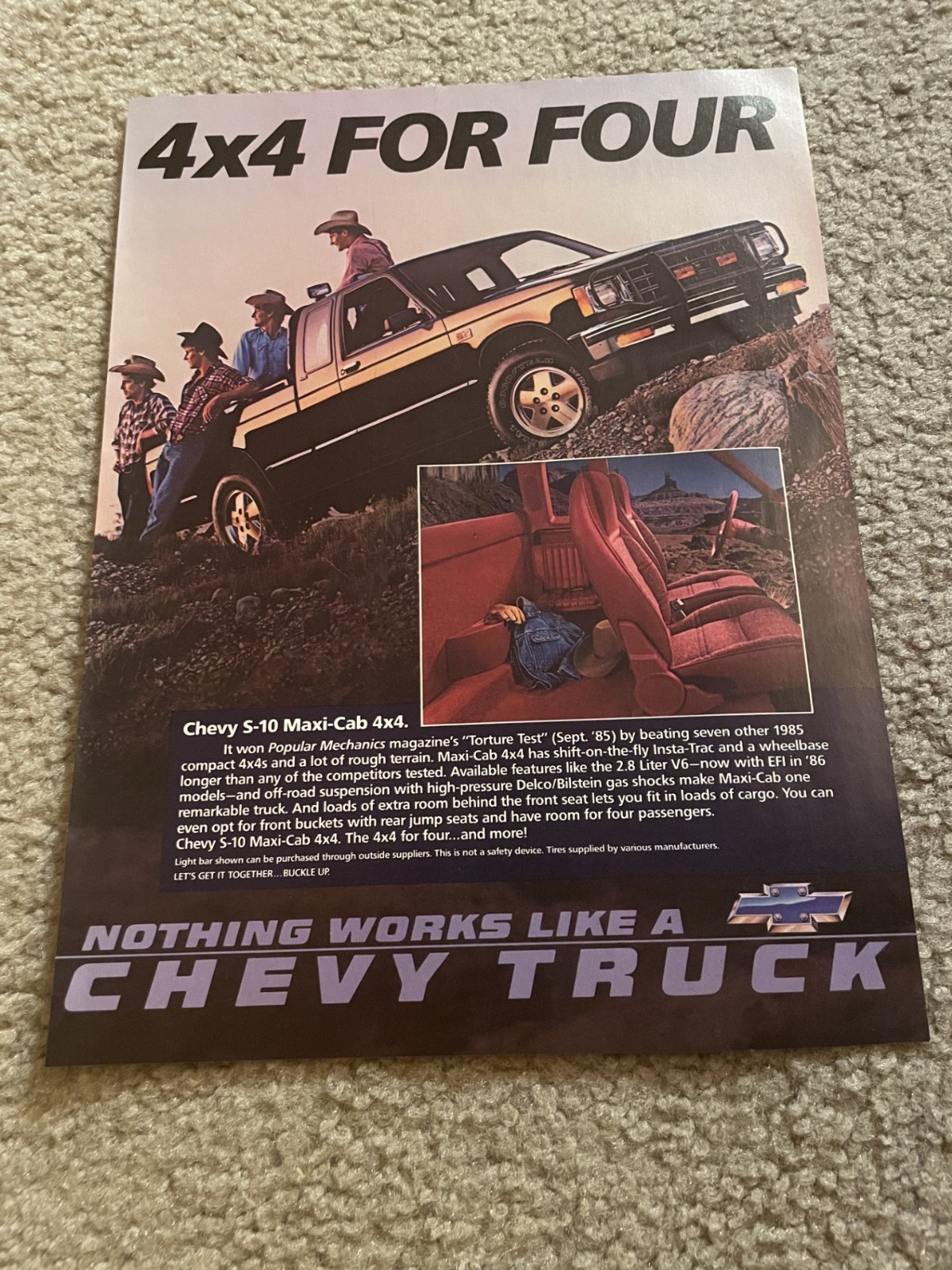 Vintage 1986 CHEVY S-10 MAXI-CAB 4x4 Pickup Truck Print Ad 