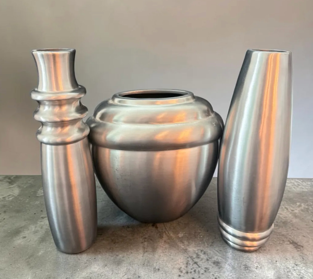Vintage Marquis by Waterford Kilbarry Pewter Vases Set of 3 Brushed Metal Large Vintage Marquis by Waterford Kilbarry Pewter Vases Set of 3 Brushed Metal Large