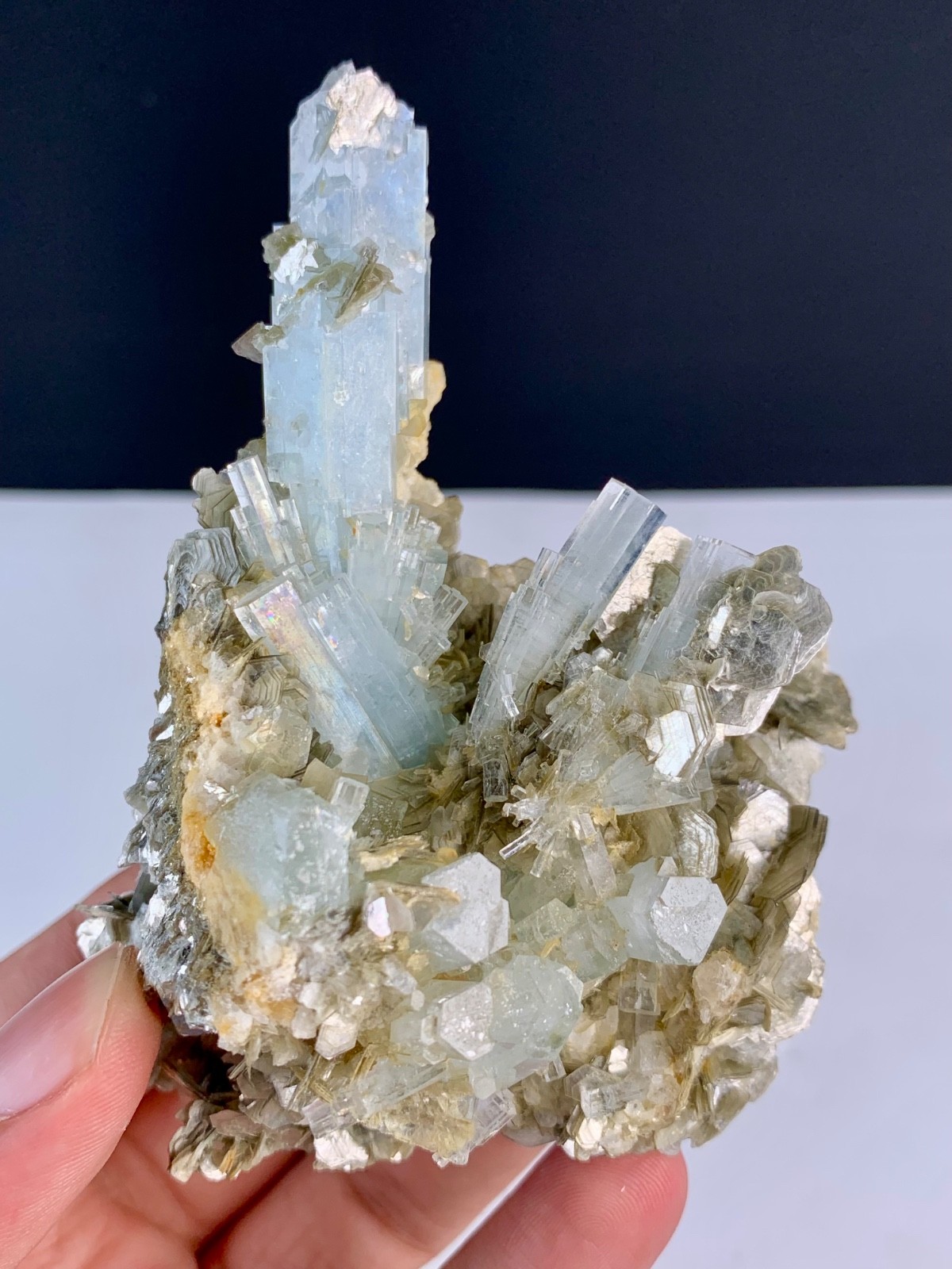 179 Gram Terminated Sky Blue Aquamarine With Muscovite From Nagar Pakistan.