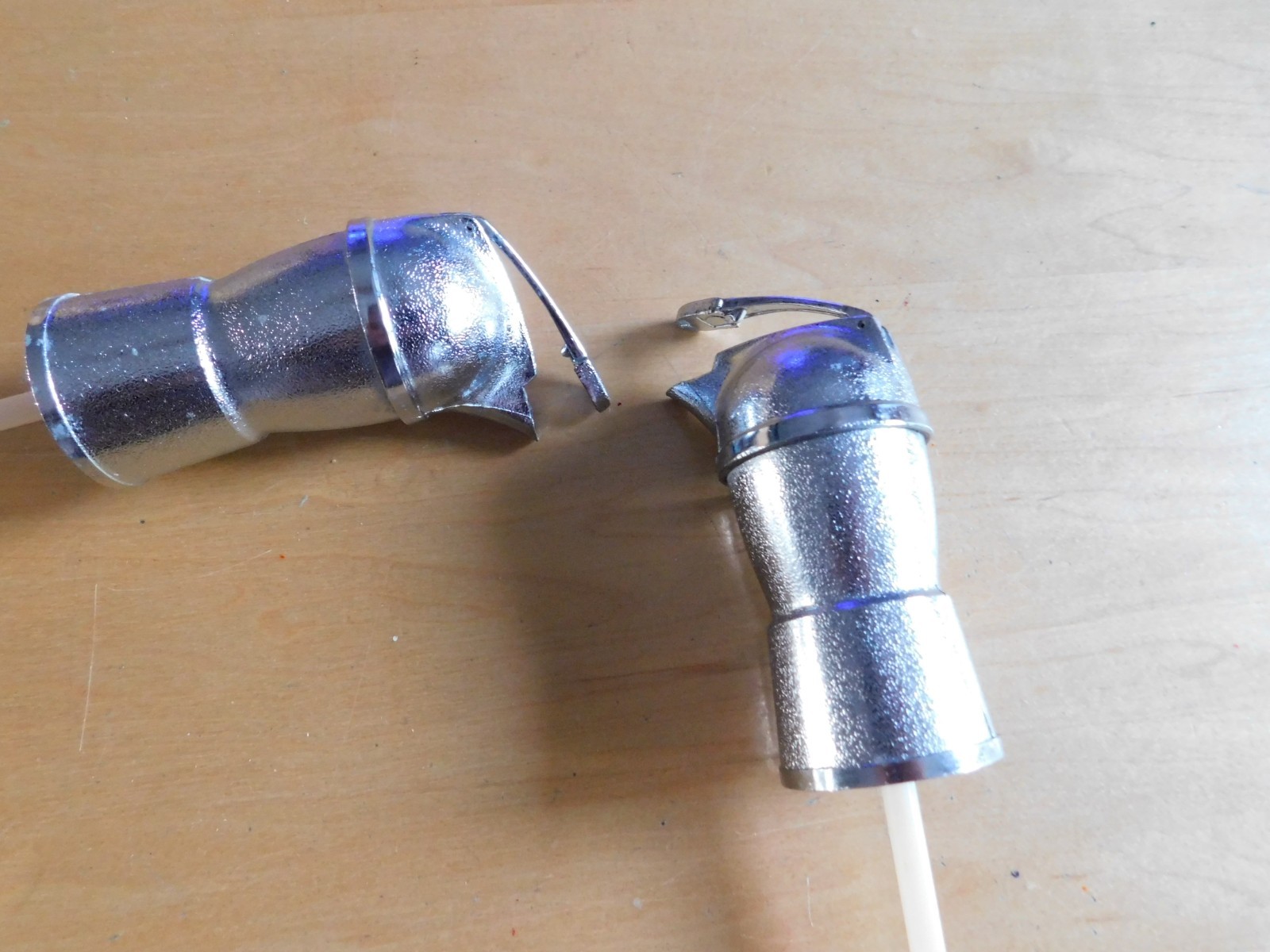 VINTAGE MCM Hardware Deco Chrome LIQUOR BOTTLE SHOT POURER SPOUT LOT Of 2