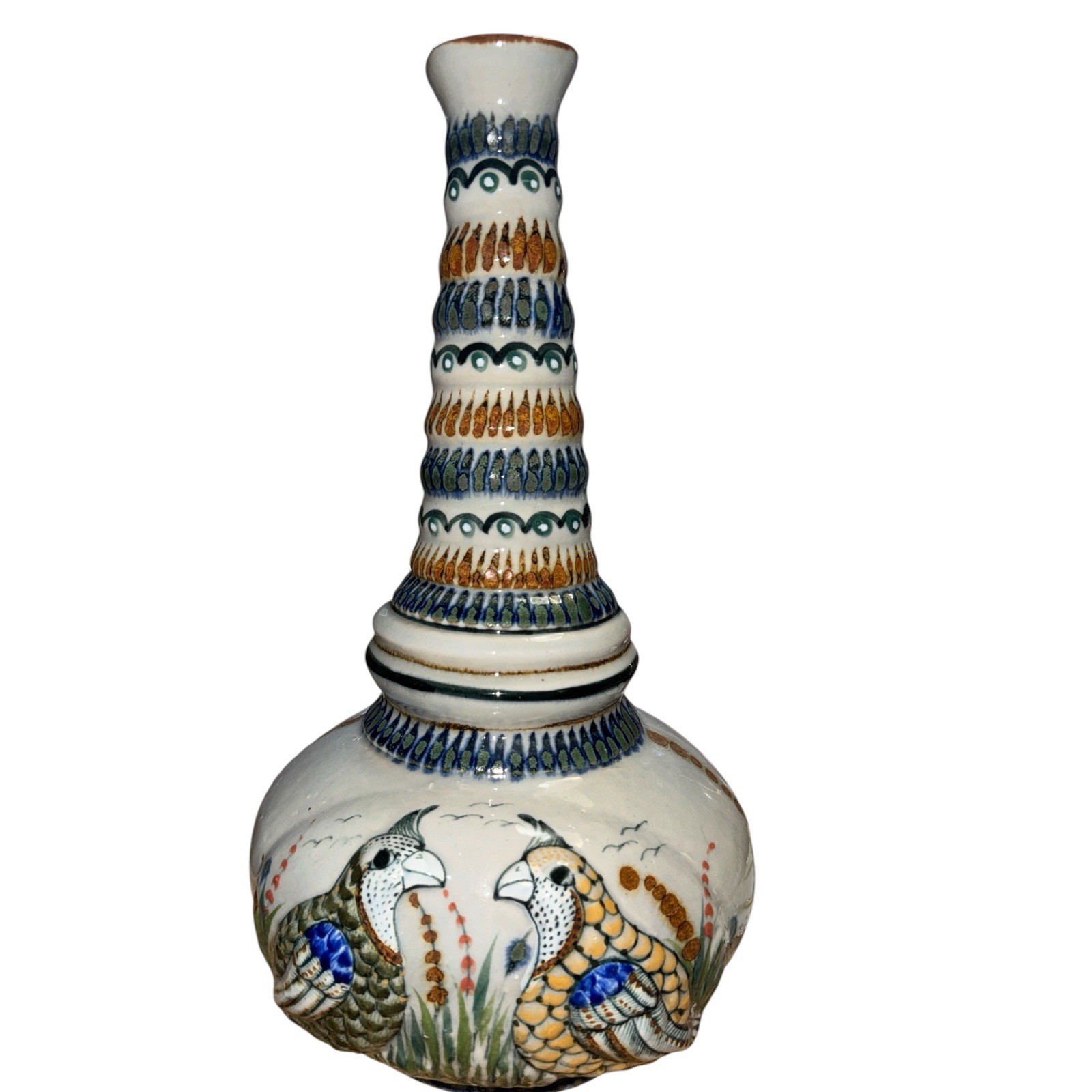Vintage Erandi Tonalá Quail Art Pottery Vase handcrafted Mexico Signed 13” H Vintage Erandi Tonalá Quail Art Pottery Vase handcrafted Mexico Signed 13” H