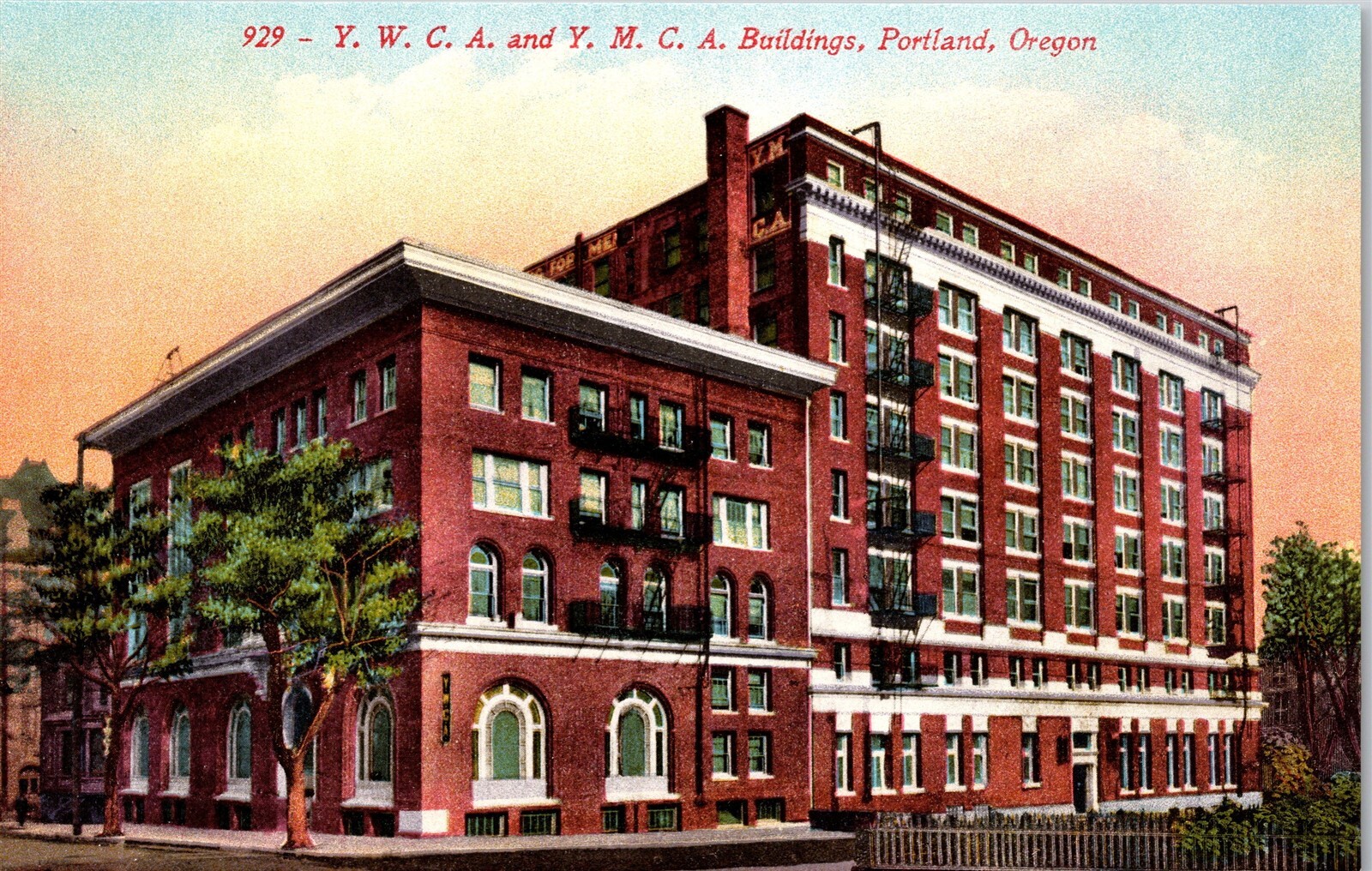 Portland OR YMCA & YWCA Buildings Old Vtg Postcard View c1910s Y.M.C.A. Y.W.C.A.