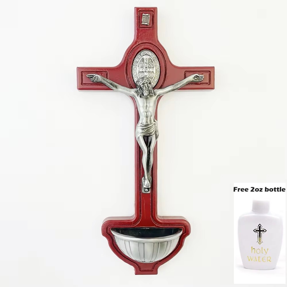 Catholic Holy Water Cross Christ Crucifix Wood Alloy Wall Decor Religious Gift Catholic Holy Water Cross Christ Crucifix Wood Alloy Wall Decor Religious Gift