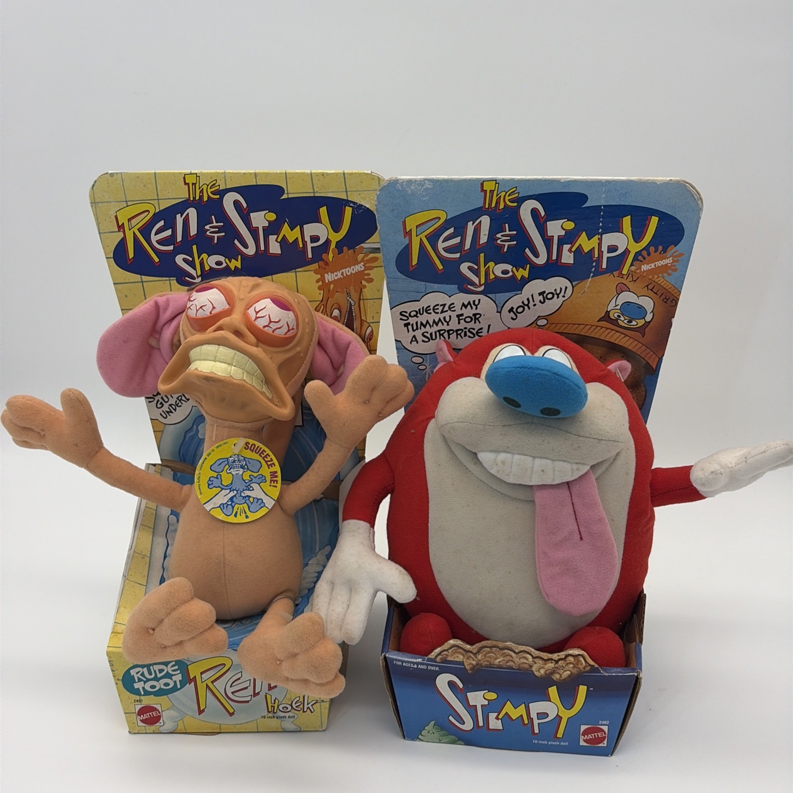 Vintage 1992 Mattel Ren & Stimpy Plush Set with Original Display Boxes And Tags