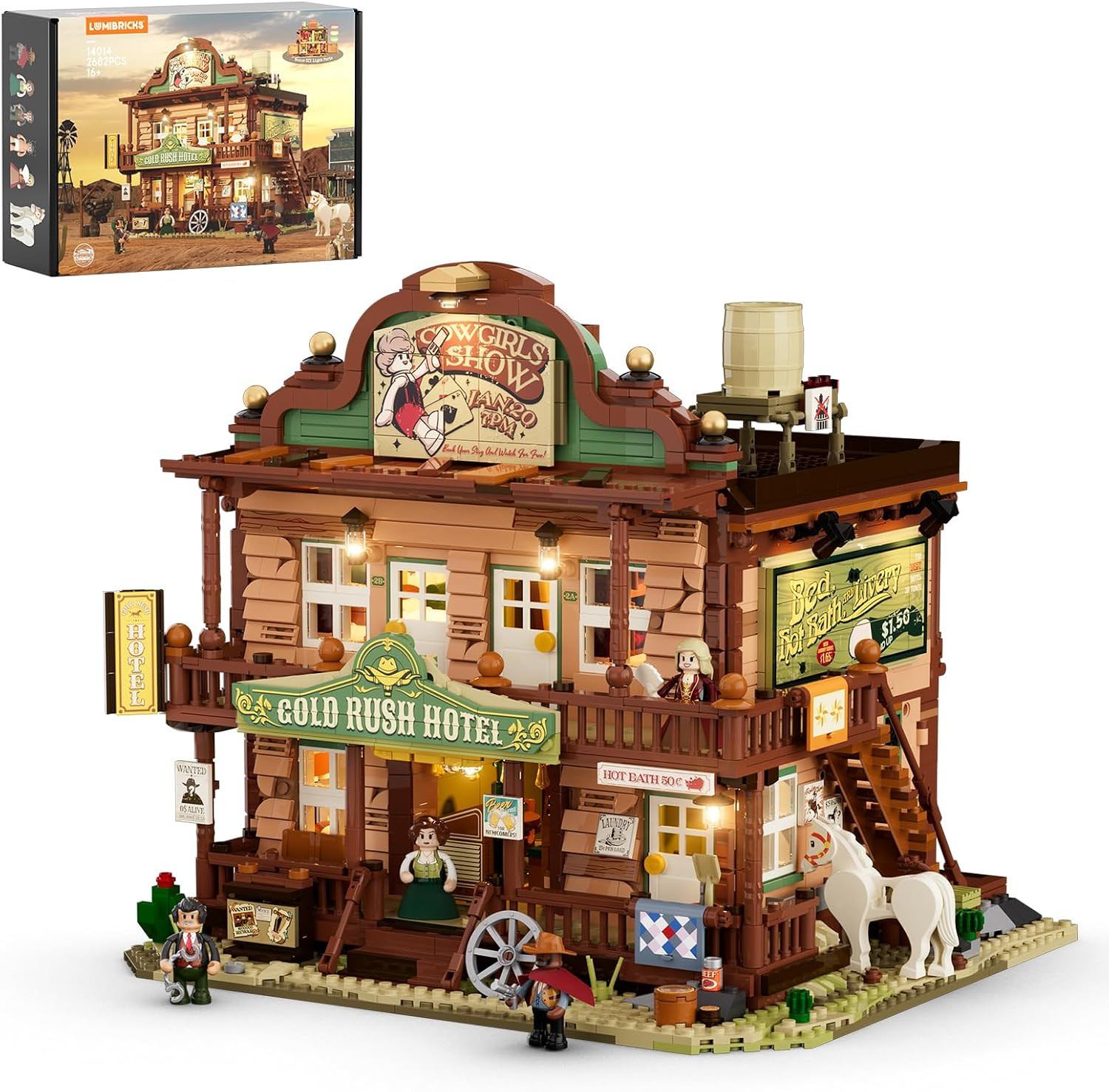 Western-Inn Lighting-Building-Bricks Set, 2682 Pcs West Building Western-Inn Lighting-Building-Bricks Set, 2682 Pcs West Building