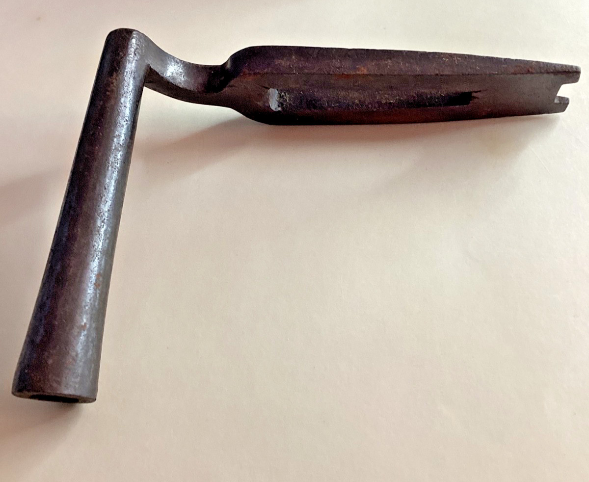 Antique Hand Forged 19thC. Fireman\'s Bed Key Wrench Stamp. L. WOOD & TW Crans RI