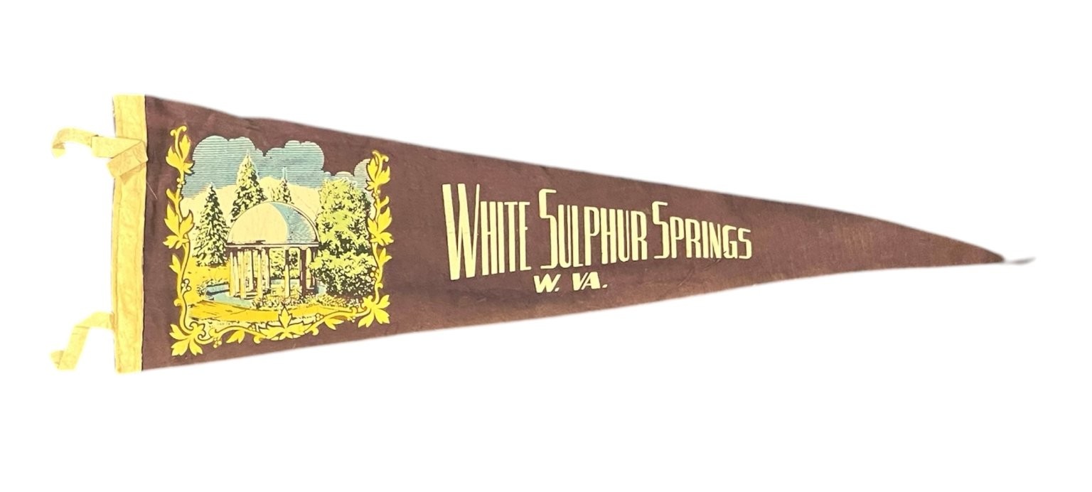 White Sulphur Springs 27 Inch Pennant Felt Tassels Souvenir W. VA. White Sulphur Springs 27 Inch Pennant Felt Tassels Souvenir W. VA.