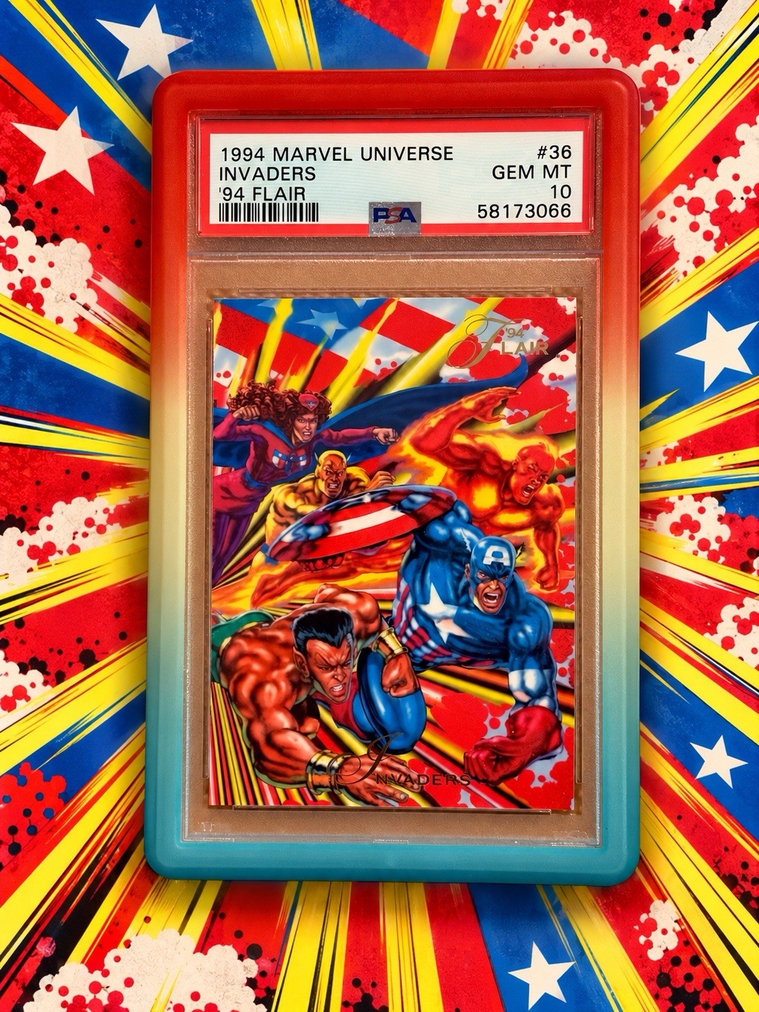 PSA 10 Invaders 1994 Flair Marvel Universe #36 with Slab Guard PSA 10 Invaders 1994 Flair Marvel Universe #36 with Slab Guard