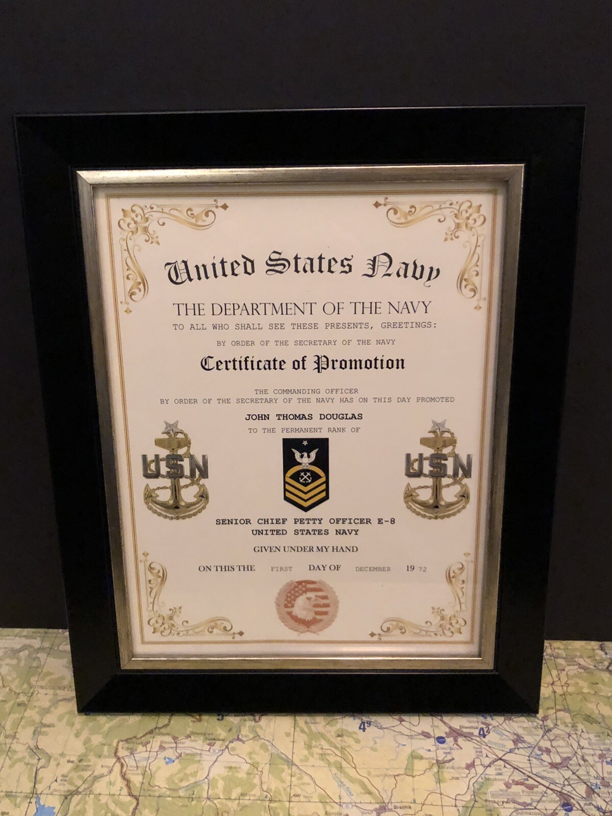 SENIOR CHIEF PETTY OFFICER (E-8) U.S. Navy ~ Commemorative Promotion Certificate