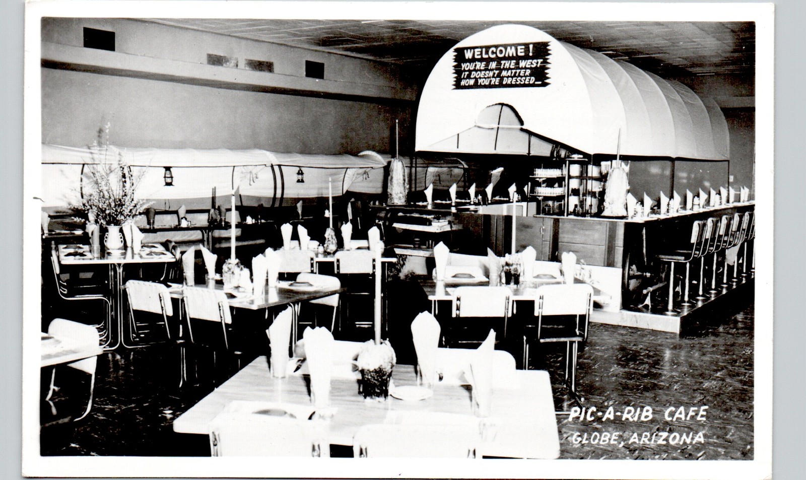 PIC-A-RIB CAFE globe az c1950 postcard arizona real photo rppc interior diner