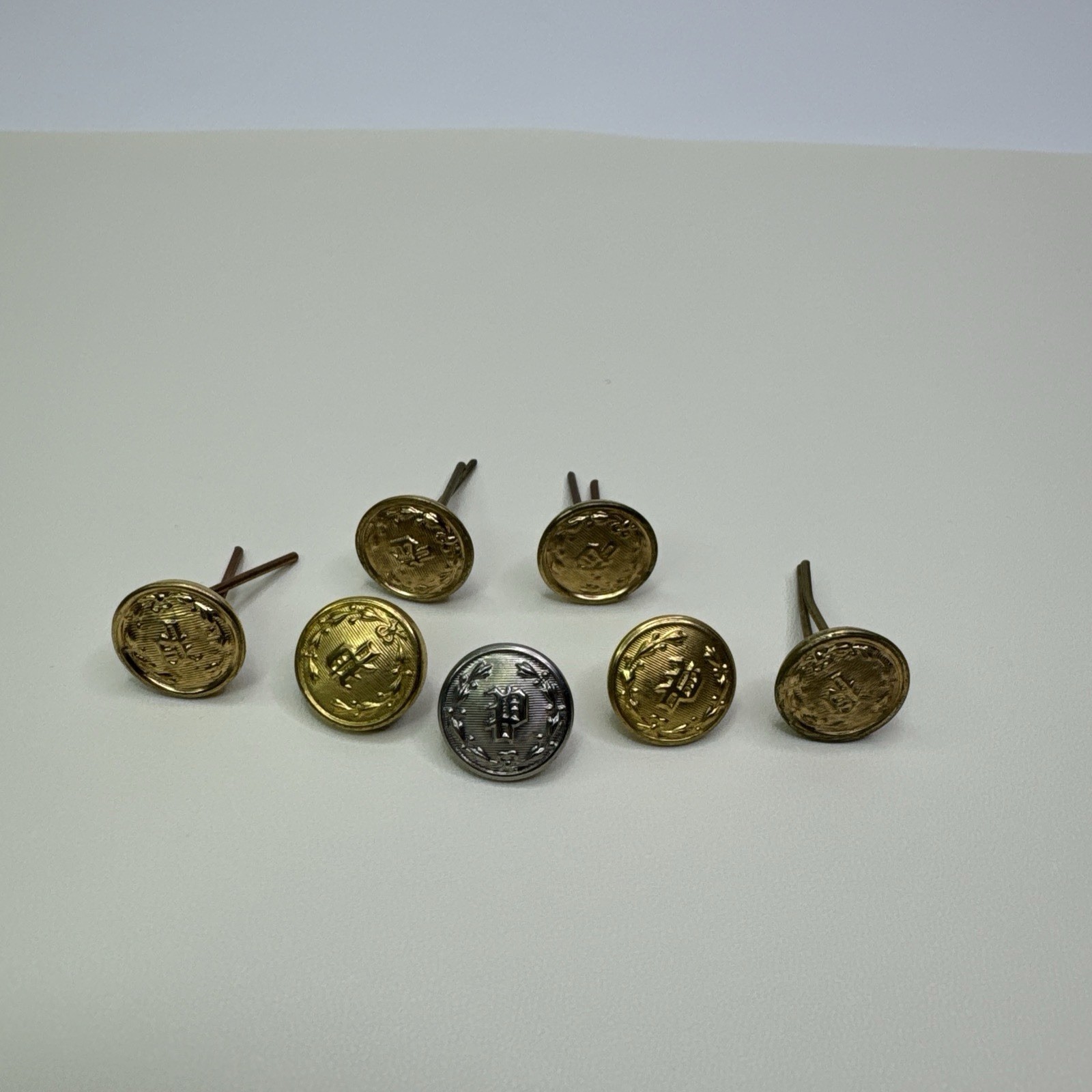 Vintage P Metal Button Police Mixed Lot of 7 Gold Tone & Silver Tone