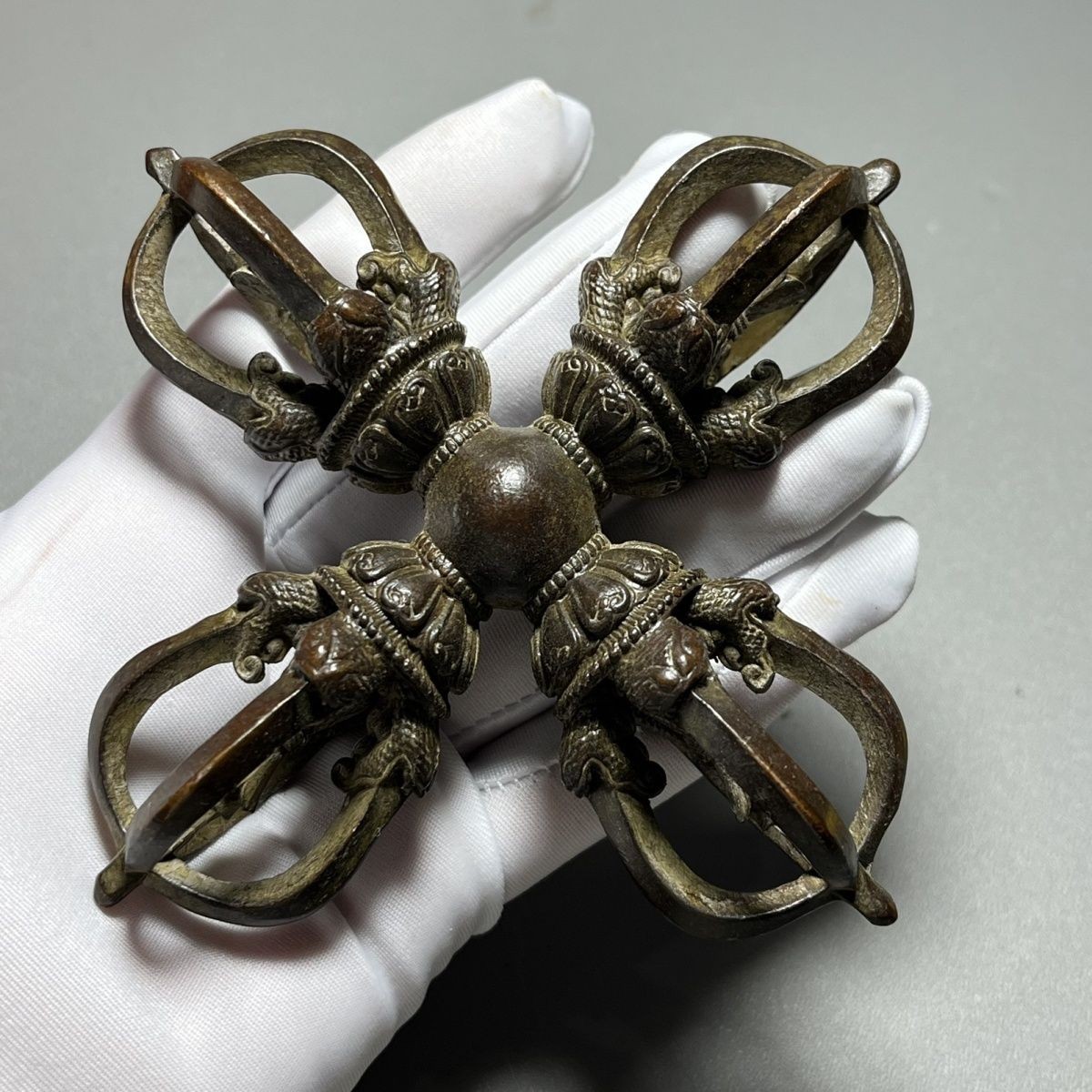 Tibetan Brass Vajra Dorje Five Prong Cross Buddhist Ritual Tool Ornament