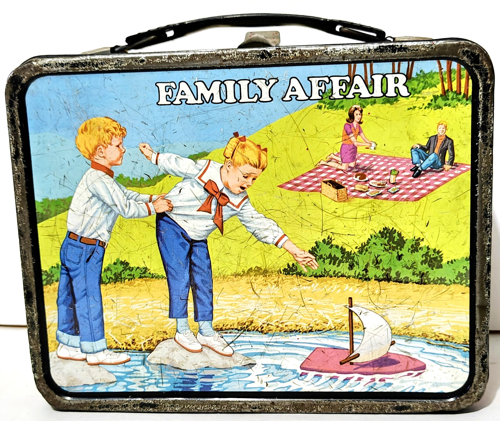 Family Affair - Thermos Brand - Metal Lunch Box - Vintage 1969 - Missing Bottle 