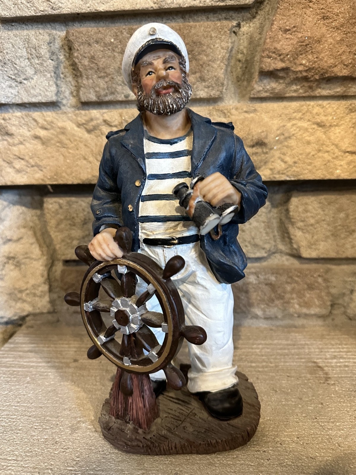 Sea Captain Figurine Bearded w/Binoculars at Helm
