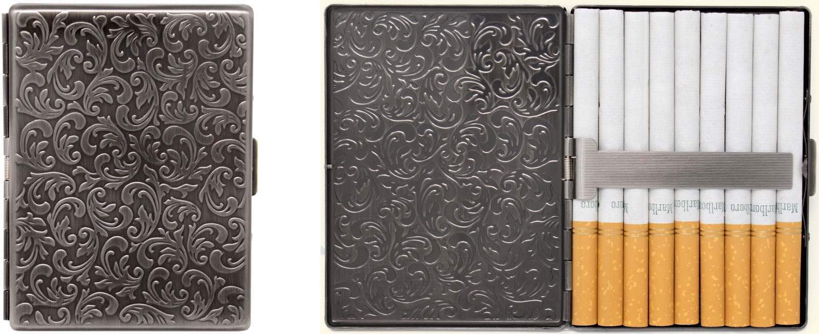 Set of 2 Ultra Compact 100mm Cigarette Case  (Antique Silver Victorian)