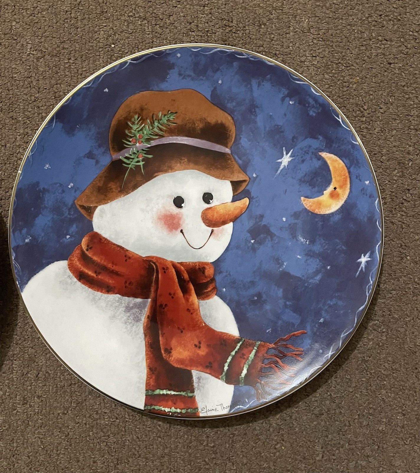 Vintage 1997 Elaine Thompson Snowman Christmas Platter 12.5\ Vintage 1997 Elaine Thompson Snowman Christmas Platter 12.5\