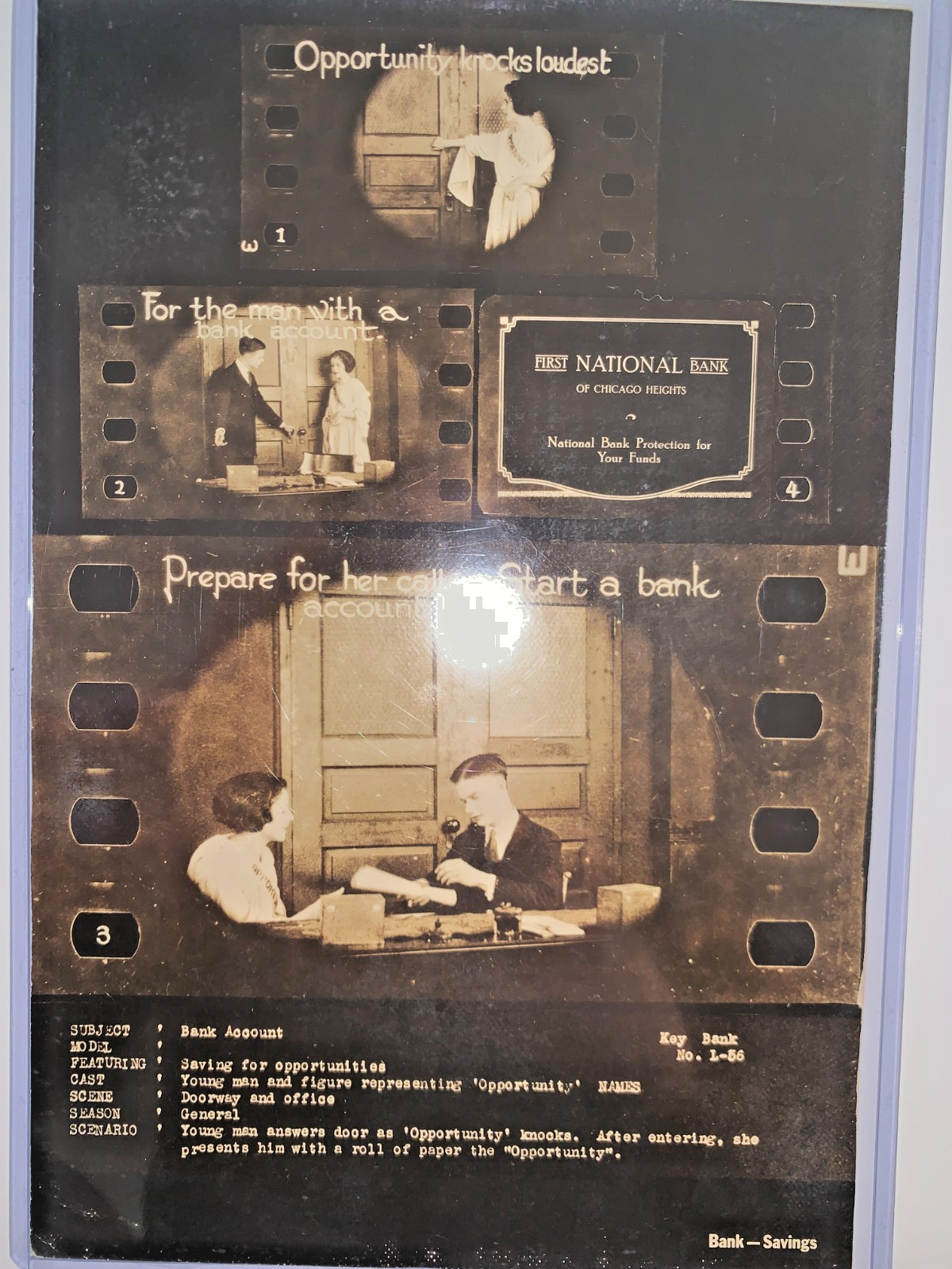 1920s First National Bank of Chicago Heights, IL Silent Film Storyboard Ad Proof