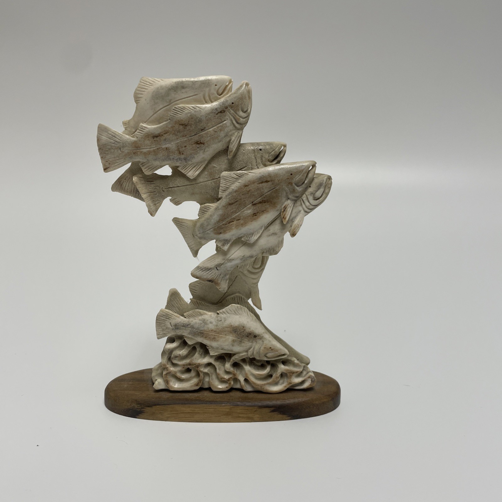 FISH-W9) school of 9 Salmon fish shed ANTLER figurine Bali detailed carving FISH-W9) school of 9 Salmon fish shed ANTLER figurine Bali detailed carving