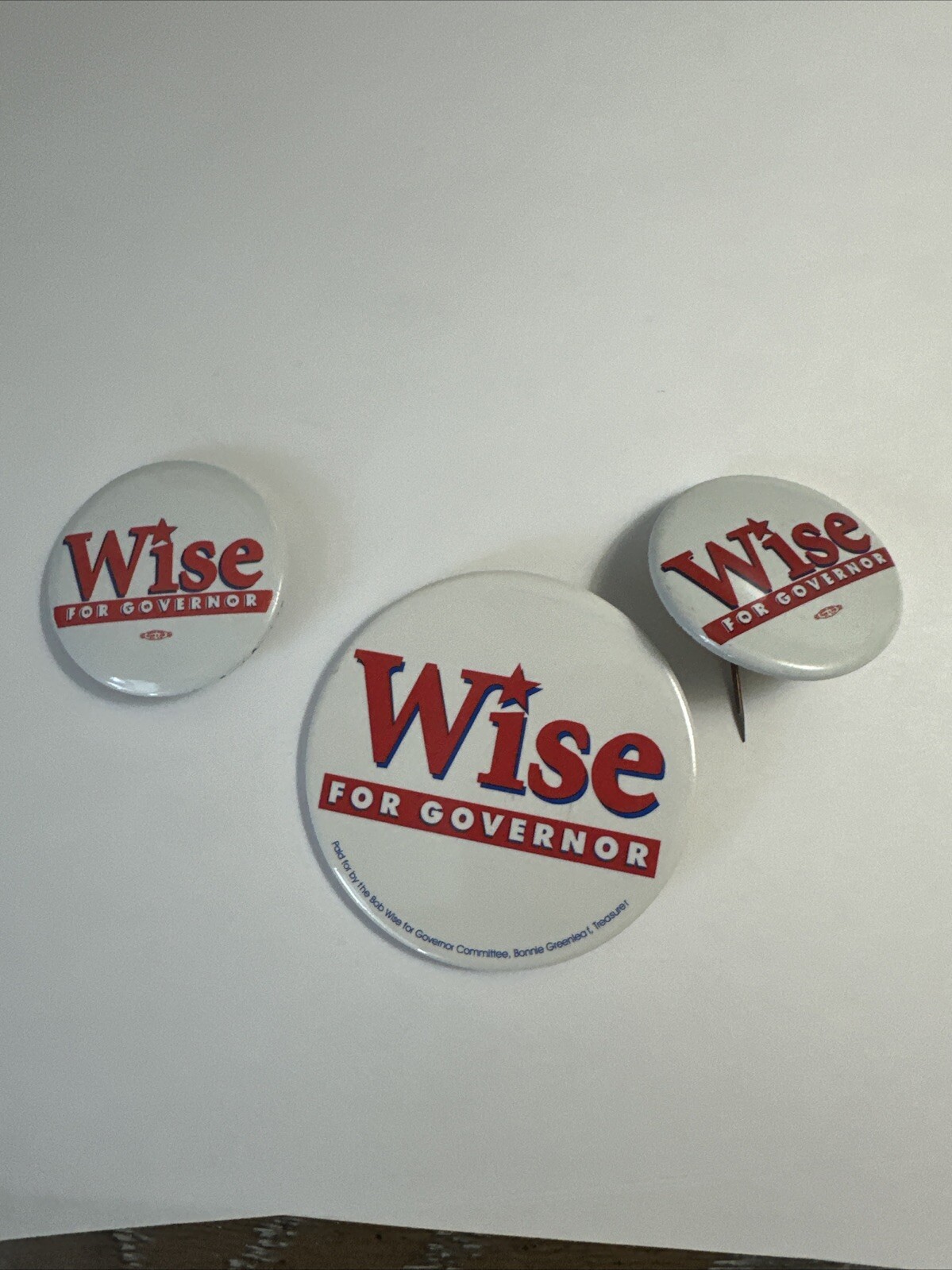 3 Bob Wise for governor buttons 3 Bob Wise for governor buttons